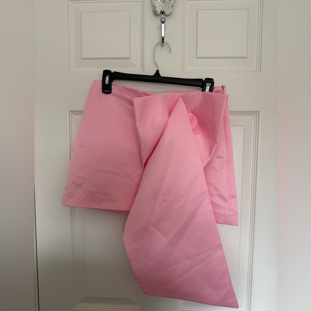 Zara Pink Oversized Bow Mini Skirt Satin Statement Viral Blogger Style size S - Picture 5 of 6